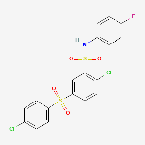 molecular formula C18H12Cl2FNO4S2 B3729386 2-chloro-5-[(4-chlorophenyl)sulfonyl]-N-(4-fluorophenyl)benzenesulfonamide 