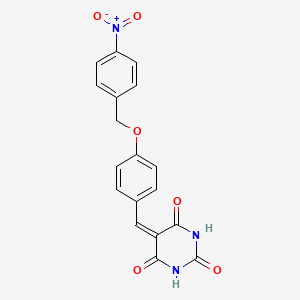molecular formula C18H13N3O6 B3729492 5-{4-[(4-nitrobenzyl)oxy]benzylidene}-2,4,6(1H,3H,5H)-pyrimidinetrione 