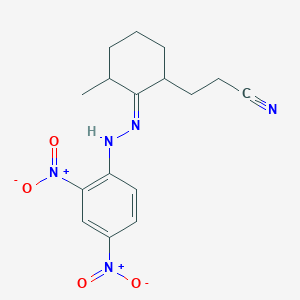 molecular formula C16H19N5O4 B372953 3-[2-({2,4-Dinitrophenyl}hydrazono)-3-methylcyclohexyl]propanenitrile 