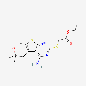 ethyl [(4-amino-6,6-dimethyl-5,8-dihydro-6H-pyrano[4',3':4,5]thieno[2,3-d]pyrimidin-2-yl)thio]acetate