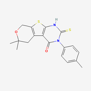 molecular formula C18H18N2O2S2 B3729598 2-mercapto-6,6-dimethyl-3-(4-methylphenyl)-3,5,6,8-tetrahydro-4H-pyrano[4',3':4,5]thieno[2,3-d]pyrimidin-4-one 