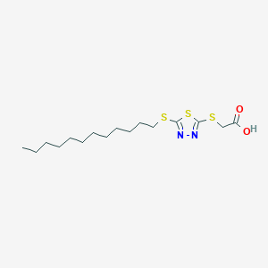 molecular formula C16H28N2O2S3 B372995 2-{[5-(Dodecylsulfanyl)-1,3,4-thiadiazol-2-yl]sulfanyl}acetic acid CAS No. 128016-39-7