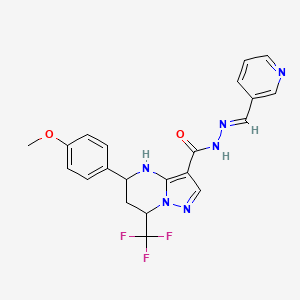 molecular formula C21H19F3N6O2 B3729976 5-(4-methoxyphenyl)-N'-(3-pyridinylmethylene)-7-(trifluoromethyl)-4,5,6,7-tetrahydropyrazolo[1,5-a]pyrimidine-3-carbohydrazide 