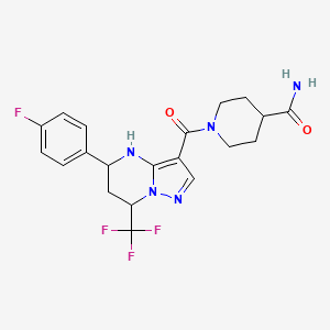 molecular formula C20H21F4N5O2 B3729986 1-{[5-(4-fluorophenyl)-7-(trifluoromethyl)-4,5,6,7-tetrahydropyrazolo[1,5-a]pyrimidin-3-yl]carbonyl}-4-piperidinecarboxamide 