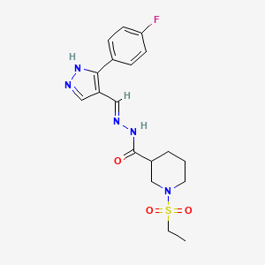 molecular formula C18H22FN5O3S B3730072 1-(ethylsulfonyl)-N'-{[3-(4-fluorophenyl)-1H-pyrazol-4-yl]methylene}-3-piperidinecarbohydrazide 