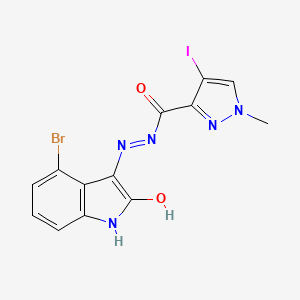 molecular formula C13H9BrIN5O2 B3730198 N'-(4-bromo-2-oxo-1,2-dihydro-3H-indol-3-ylidene)-4-iodo-1-methyl-1H-pyrazole-3-carbohydrazide 