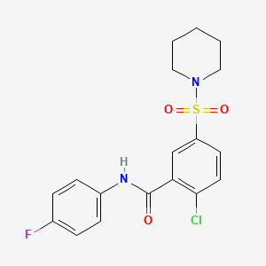 molecular formula C18H18ClFN2O3S B3730252 2-chloro-N-(4-fluorophenyl)-5-(1-piperidinylsulfonyl)benzamide 