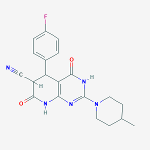 molecular formula C20H20FN5O2 B3730408 5-(4-fluorophenyl)-2-(4-methyl-1-piperidinyl)-4,7-dioxo-3,4,5,6,7,8-hexahydropyrido[2,3-d]pyrimidine-6-carbonitrile 