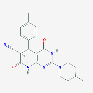 molecular formula C21H23N5O2 B3730459 5-(4-methylphenyl)-2-(4-methyl-1-piperidinyl)-4,7-dioxo-3,4,5,6,7,8-hexahydropyrido[2,3-d]pyrimidine-6-carbonitrile 