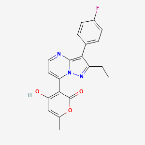 molecular formula C20H16FN3O3 B3730486 3-[2-ethyl-3-(4-fluorophenyl)pyrazolo[1,5-a]pyrimidin-7-yl]-4-hydroxy-6-methyl-2H-pyran-2-one 