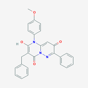molecular formula C27H21N3O4 B373055 3-benzyl-8-hydroxy-1-(4-methoxyphenyl)-4-oxo-7-phenyl-4H-pyrimido[1,2-b]pyridazin-1-ium-2-olate 