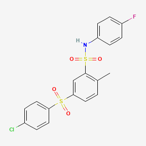 molecular formula C19H15ClFNO4S2 B3730585 5-[(4-chlorophenyl)sulfonyl]-N-(4-fluorophenyl)-2-methylbenzenesulfonamide 