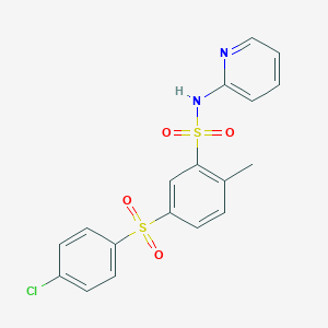 molecular formula C18H15ClN2O4S2 B3730725 5-[(4-chlorophenyl)sulfonyl]-2-methyl-N-2-pyridinylbenzenesulfonamide 