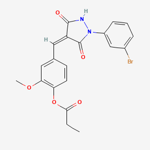 molecular formula C20H17BrN2O5 B3730743 4-{[1-(3-bromophenyl)-3,5-dioxo-4-pyrazolidinylidene]methyl}-2-methoxyphenyl propionate 