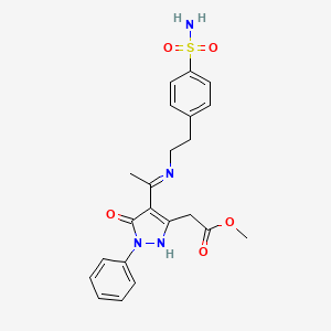 molecular formula C22H24N4O5S B3730766 methyl {4-[1-({2-[4-(aminosulfonyl)phenyl]ethyl}amino)ethylidene]-5-oxo-1-phenyl-4,5-dihydro-1H-pyrazol-3-yl}acetate 