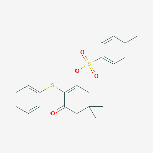 molecular formula C21H22O4S2 B373111 5,5-Dimethyl-3-oxo-2-(phenylsulfanyl)-1-cyclohexen-1-yl 4-methylbenzenesulfonate 