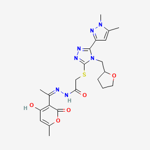 molecular formula C22H27N7O5S B3731110 2-{[5-(1,5-dimethyl-1H-pyrazol-3-yl)-4-(tetrahydro-2-furanylmethyl)-4H-1,2,4-triazol-3-yl]thio}-N'-[1-(4-hydroxy-6-methyl-2-oxo-2H-pyran-3-yl)ethylidene]acetohydrazide 