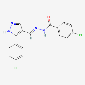 molecular formula C17H12Cl2N4O B3731265 4-chloro-N'-{[3-(4-chlorophenyl)-1H-pyrazol-4-yl]methylene}benzohydrazide 