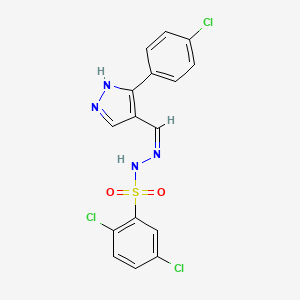 molecular formula C16H11Cl3N4O2S B3731273 2,5-dichloro-N'-{[3-(4-chlorophenyl)-1H-pyrazol-4-yl]methylene}benzenesulfonohydrazide 