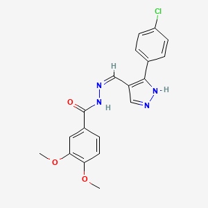 molecular formula C19H17ClN4O3 B3731280 N'-{[3-(4-chlorophenyl)-1H-pyrazol-4-yl]methylene}-3,4-dimethoxybenzohydrazide 