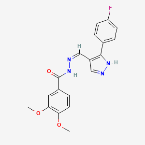 molecular formula C19H17FN4O3 B3731283 N'-{[3-(4-fluorophenyl)-1H-pyrazol-4-yl]methylene}-3,4-dimethoxybenzohydrazide 