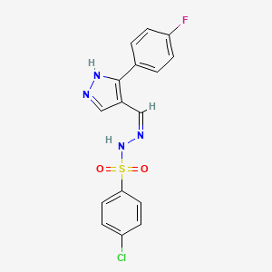 molecular formula C16H12ClFN4O2S B3731318 4-chloro-N'-{[3-(4-fluorophenyl)-1H-pyrazol-4-yl]methylene}benzenesulfonohydrazide 