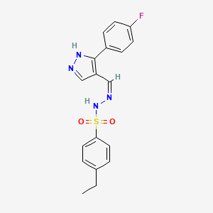 molecular formula C18H17FN4O2S B3731330 4-ethyl-N'-{[3-(4-fluorophenyl)-1H-pyrazol-4-yl]methylene}benzenesulfonohydrazide 