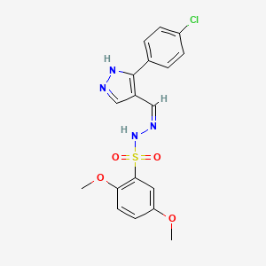 molecular formula C18H17ClN4O4S B3731376 N'-{[3-(4-chlorophenyl)-1H-pyrazol-4-yl]methylene}-2,5-dimethoxybenzenesulfonohydrazide 