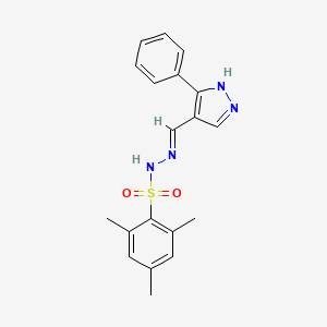 2,4,6-trimethyl-N'-[(3-phenyl-1H-pyrazol-4-yl)methylene]benzenesulfonohydrazide