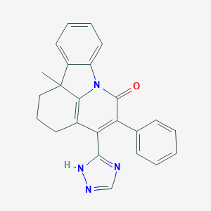 molecular formula C24H20N4O B373163 11b-methyl-5-phenyl-4-(1H-1,2,4-triazol-5-yl)-1,2,3,11b-tetrahydro-6H-pyrido[3,2,1-jk]carbazol-6-one 