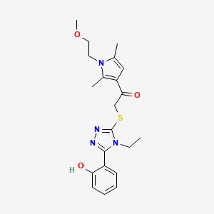 molecular formula C21H26N4O3S B3731729 2-{[4-ethyl-5-(2-hydroxyphenyl)-4H-1,2,4-triazol-3-yl]thio}-1-[1-(2-methoxyethyl)-2,5-dimethyl-1H-pyrrol-3-yl]ethanone 