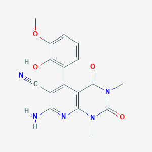 molecular formula C17H15N5O4 B3731736 7-amino-5-(2-hydroxy-3-methoxyphenyl)-1,3-dimethyl-2,4-dioxo-1,2,3,4-tetrahydropyrido[2,3-d]pyrimidine-6-carbonitrile 