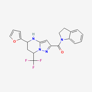 molecular formula C20H17F3N4O2 B3731952 2-(2,3-dihydro-1H-indol-1-ylcarbonyl)-5-(2-furyl)-7-(trifluoromethyl)-4,5,6,7-tetrahydropyrazolo[1,5-a]pyrimidine 