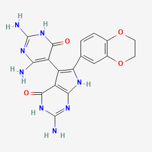 molecular formula C18H16N8O4 B3732139 2-amino-5-(2,4-diamino-6-oxo-1,6-dihydropyrimidin-5-yl)-6-(2,3-dihydro-1,4-benzodioxin-6-yl)-3,7-dihydro-4H-pyrrolo[2,3-d]pyrimidin-4-one 