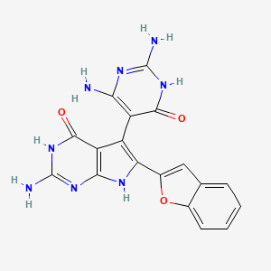 molecular formula C18H14N8O3 B3732141 2-amino-6-(1-benzofuran-2-yl)-5-(2,4-diamino-6-oxo-1,6-dihydropyrimidin-5-yl)-3,7-dihydro-4H-pyrrolo[2,3-d]pyrimidin-4-one 