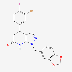 molecular formula C20H15BrFN3O3 B3732162 1-(1,3-benzodioxol-5-ylmethyl)-4-(3-bromo-4-fluorophenyl)-1,4,5,7-tetrahydro-6H-pyrazolo[3,4-b]pyridin-6-one 