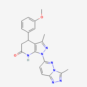 molecular formula C20H19N7O2 B3732226 4-(3-methoxyphenyl)-3-methyl-1-(3-methyl[1,2,4]triazolo[4,3-b]pyridazin-6-yl)-1,4,5,7-tetrahydro-6H-pyrazolo[3,4-b]pyridin-6-one 