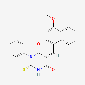 molecular formula C22H16N2O3S B3732295 5-[(4-methoxy-1-naphthyl)methylene]-1-phenyl-2-thioxodihydro-4,6(1H,5H)-pyrimidinedione 
