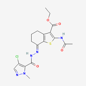 ethyl 2-(acetylamino)-7-{[(4-chloro-1-methyl-1H-pyrazol-5-yl)carbonyl]hydrazono}-4,5,6,7-tetrahydro-1-benzothiophene-3-carboxylate