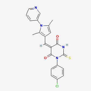 molecular formula C22H17ClN4O2S B3732682 1-(4-chlorophenyl)-5-{[2,5-dimethyl-1-(3-pyridinyl)-1H-pyrrol-3-yl]methylene}-2-thioxodihydro-4,6(1H,5H)-pyrimidinedione 