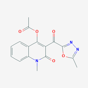 molecular formula C16H13N3O5 B373269 1-Methyl-3-[(5-methyl-1,3,4-oxadiazol-2-yl)carbonyl]-2-oxo-1,2-dihydro-4-quinolinyl acetate 