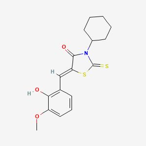 molecular formula C17H19NO3S2 B3732763 3-cyclohexyl-5-(2-hydroxy-3-methoxybenzylidene)-2-thioxo-1,3-thiazolidin-4-one 