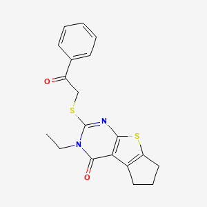 molecular formula C19H18N2O2S2 B3732797 3-ethyl-2-[(2-oxo-2-phenylethyl)thio]-3,5,6,7-tetrahydro-4H-cyclopenta[4,5]thieno[2,3-d]pyrimidin-4-one 
