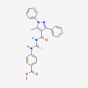 molecular formula C26H22N4O3S B3732870 methyl 4-[({[(5-methyl-1,3-diphenyl-1H-pyrazol-4-yl)carbonyl]amino}carbonothioyl)amino]benzoate 
