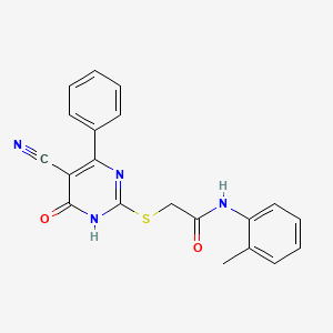 molecular formula C20H16N4O2S B3732972 2-[(5-cyano-6-oxo-4-phenyl-1,6-dihydro-2-pyrimidinyl)thio]-N-(2-methylphenyl)acetamide 