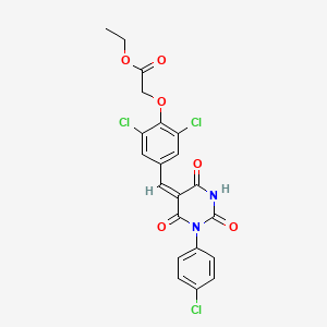 molecular formula C21H15Cl3N2O6 B3733111 ethyl (2,6-dichloro-4-{[1-(4-chlorophenyl)-2,4,6-trioxotetrahydro-5(2H)-pyrimidinylidene]methyl}phenoxy)acetate 