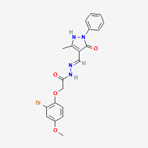 molecular formula C20H19BrN4O4 B3733129 2-(2-bromo-4-methoxyphenoxy)-N'-[(5-hydroxy-3-methyl-1-phenyl-1H-pyrazol-4-yl)methylene]acetohydrazide 