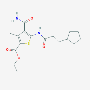 molecular formula C17H24N2O4S B3733172 ethyl 4-(aminocarbonyl)-5-[(3-cyclopentylpropanoyl)amino]-3-methyl-2-thiophenecarboxylate 