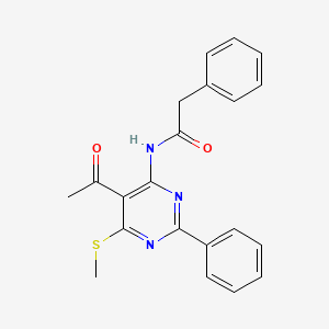 molecular formula C21H19N3O2S B3733182 N-[5-acetyl-6-(methylthio)-2-phenyl-4-pyrimidinyl]-2-phenylacetamide 