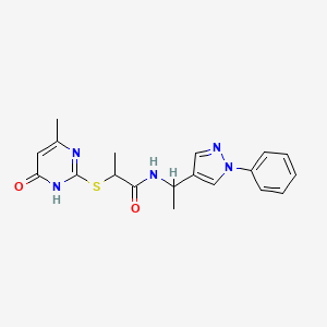 molecular formula C19H21N5O2S B3733339 2-[(4-methyl-6-oxo-1,6-dihydro-2-pyrimidinyl)thio]-N-[1-(1-phenyl-1H-pyrazol-4-yl)ethyl]propanamide 